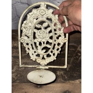 Victorian Cast Iron Summer Garden Candle Sconce White Floral Wall Decor 7"